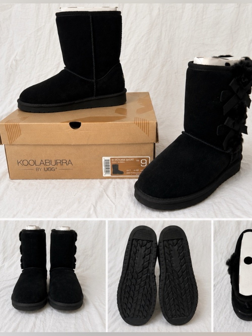 Koolaburra Black Suede-Look Faux-Fur Bow Back Winter Boots - Women